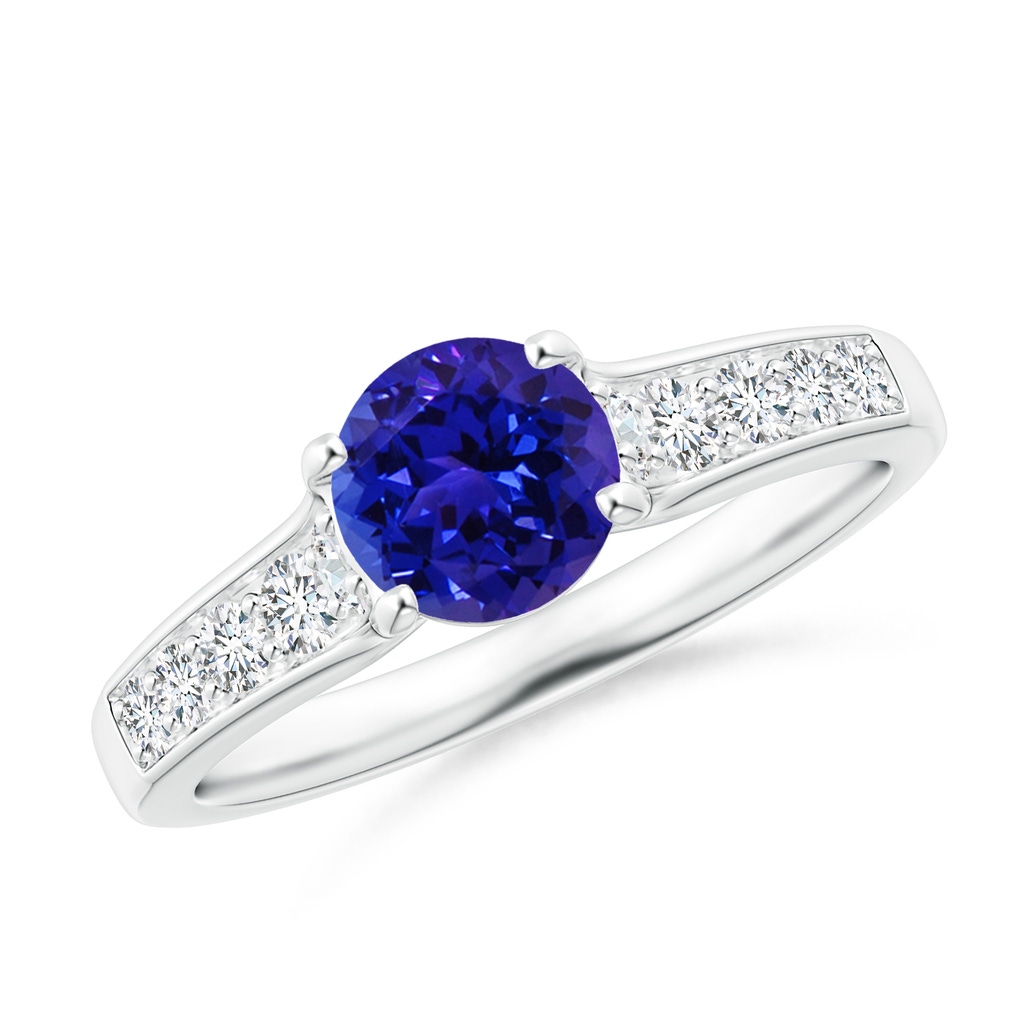 6mm AAAA Round Tanzanite Tapered Shank Solitaire Engagement Ring in P950 Platinum