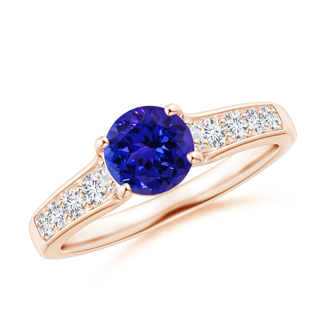 6mm AAAA Round Tanzanite Tapered Shank Solitaire Engagement Ring in Rose Gold