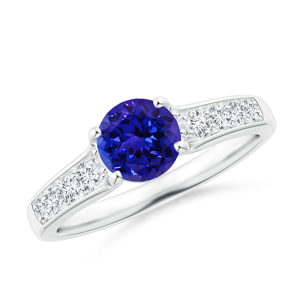 6mm AAAA Round Tanzanite Tapered Shank Solitaire Engagement Ring in White Gold