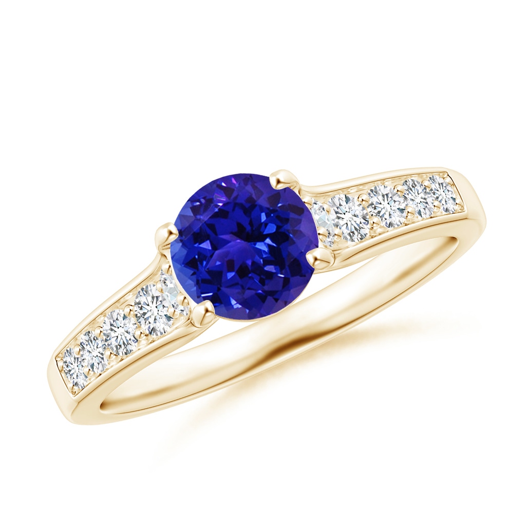 6mm AAAA Round Tanzanite Tapered Shank Solitaire Engagement Ring in Yellow Gold