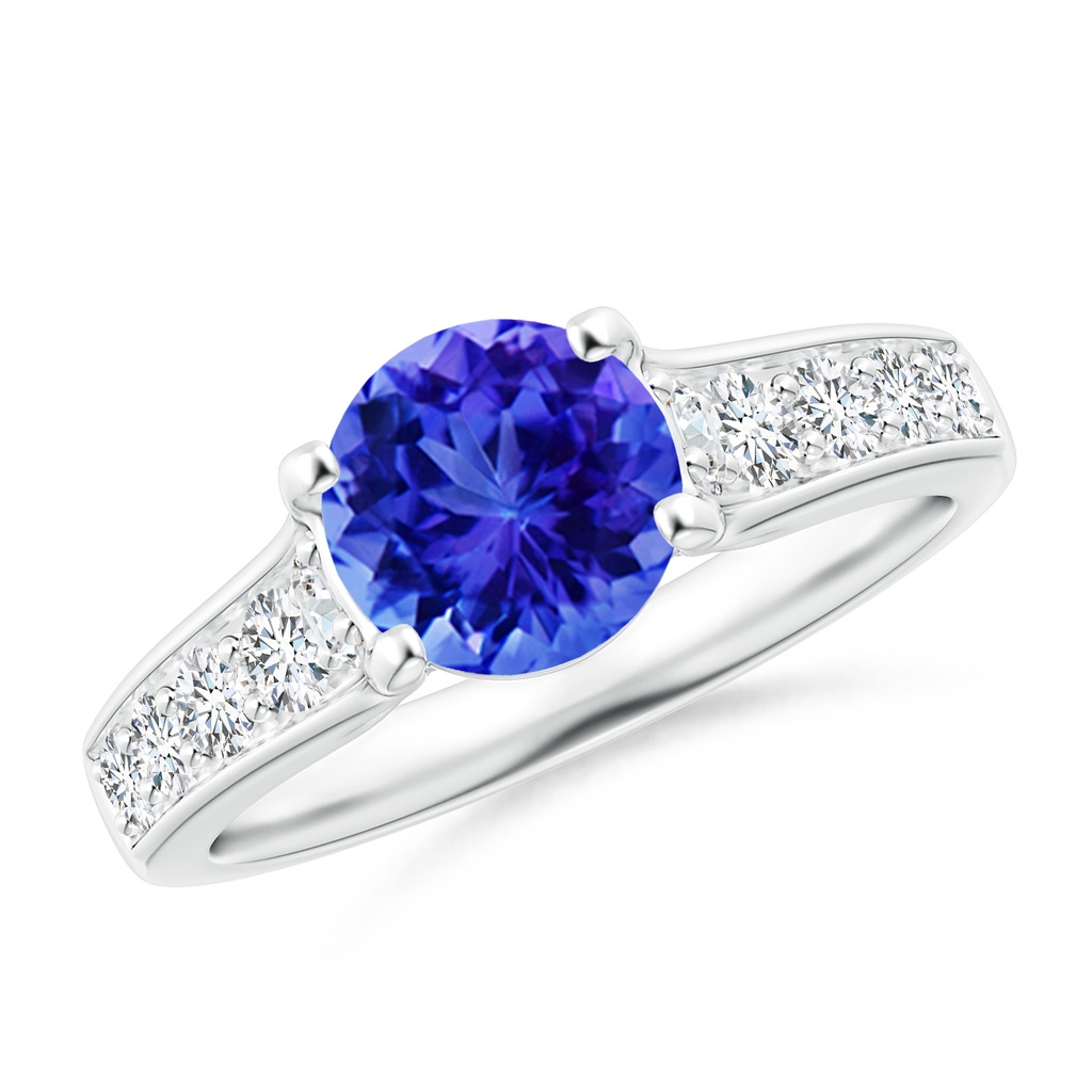 7mm AAA Round Tanzanite Tapered Shank Solitaire Engagement Ring in White Gold