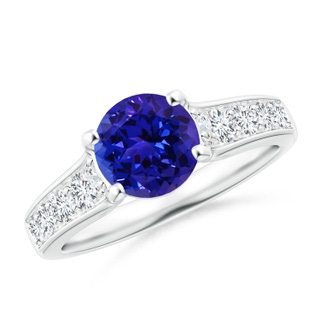 7mm AAAA Round Tanzanite Tapered Shank Solitaire Engagement Ring in P950 Platinum