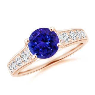 7mm AAAA Round Tanzanite Tapered Shank Solitaire Engagement Ring in Rose Gold