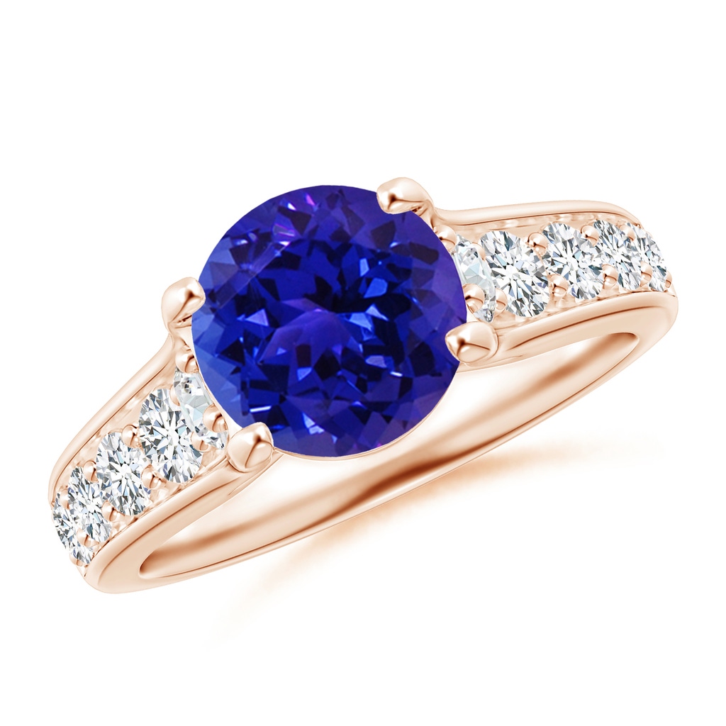 8mm AAAA Round Tanzanite Tapered Shank Solitaire Engagement Ring in Rose Gold