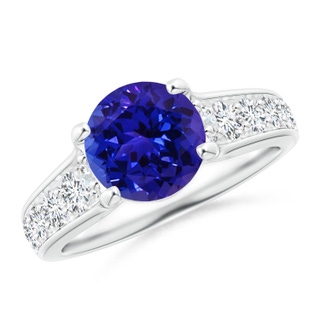 8mm AAAA Round Tanzanite Tapered Shank Solitaire Engagement Ring in White Gold