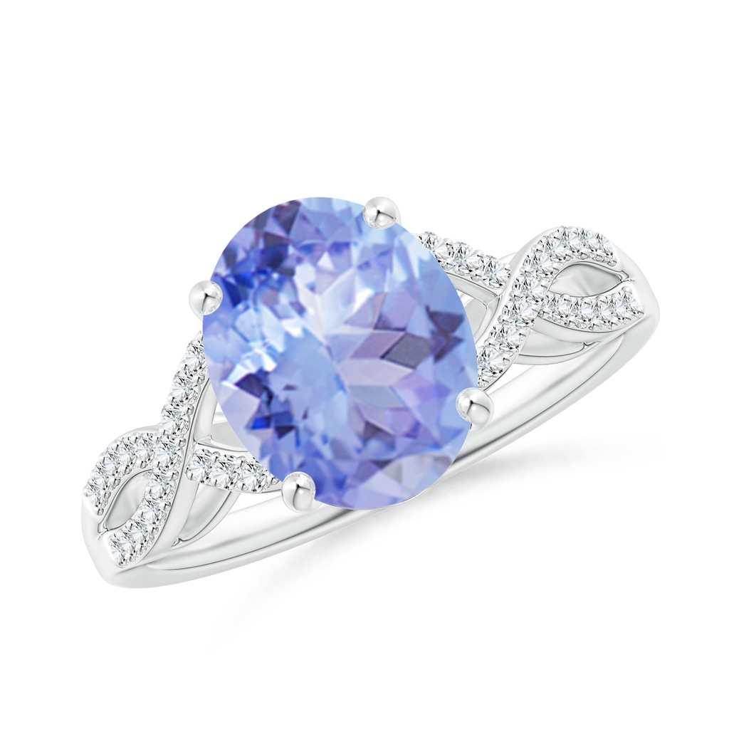 10x8mm A Oval Tanzanite Infinity Shank Engagement Ring with Diamonds in P950 Platinum 