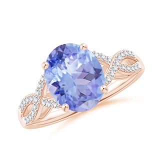 10x8mm A Oval Tanzanite Infinity Shank Engagement Ring with Diamonds in Rose Gold