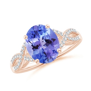 10x8mm AA Oval Tanzanite Infinity Shank Engagement Ring with Diamonds in Rose Gold