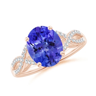 10x8mm AAA Oval Tanzanite Infinity Shank Engagement Ring with Diamonds in Rose Gold