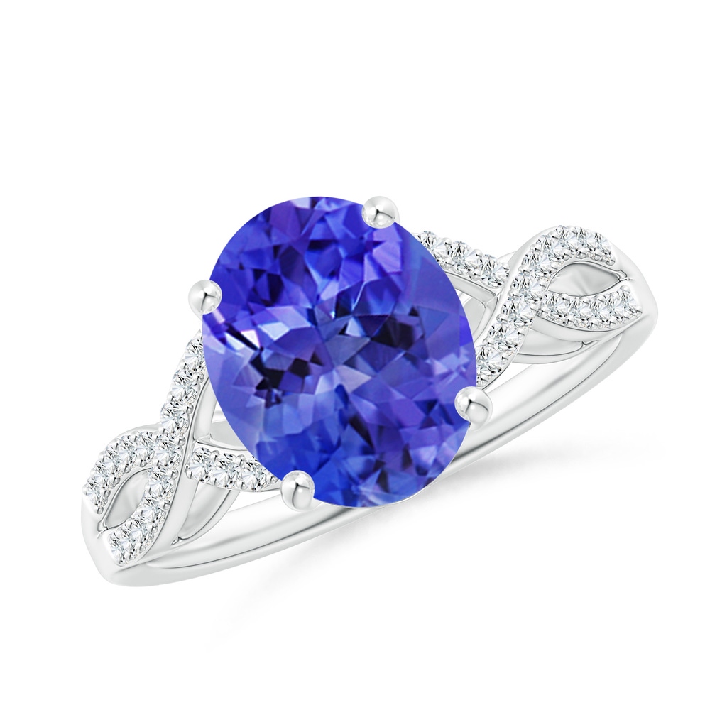 10x8mm AAA Oval Tanzanite Infinity Shank Engagement Ring with Diamonds in White Gold