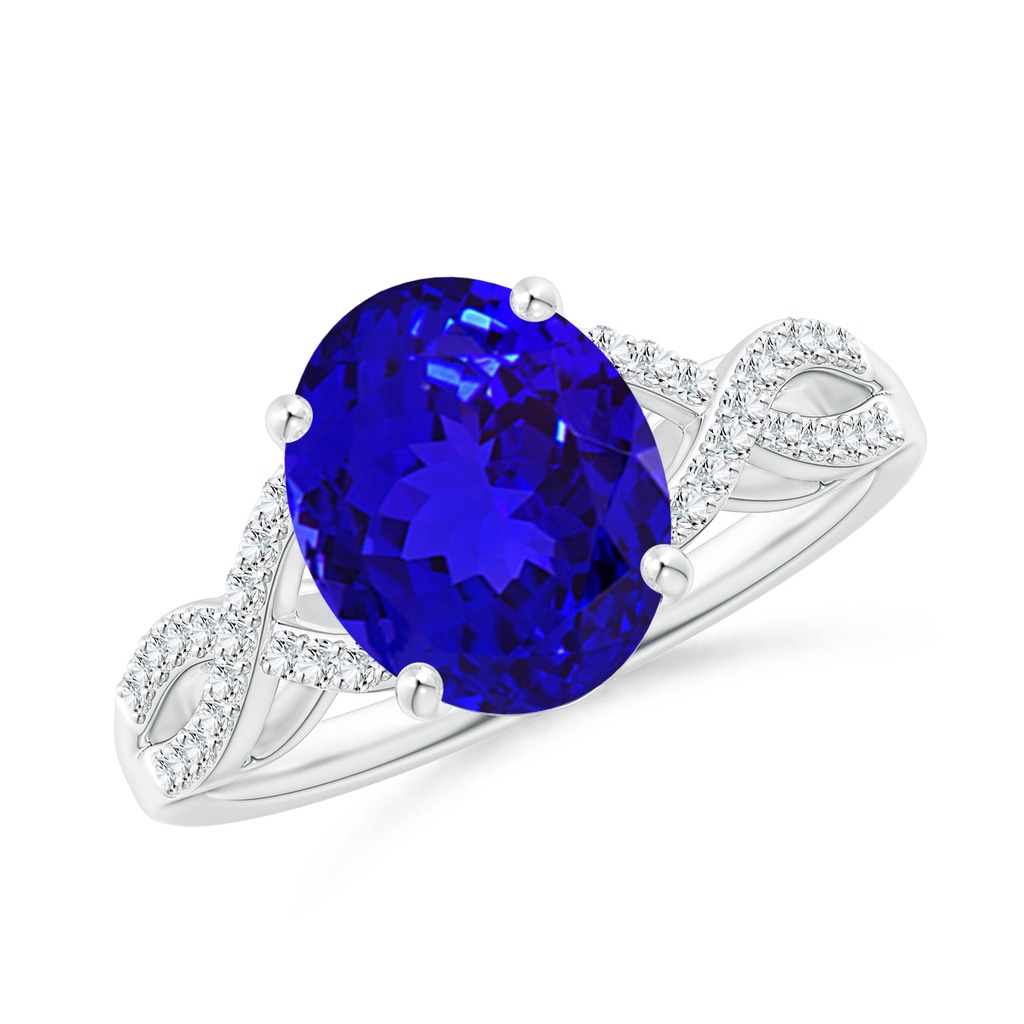 10x8mm AAAA Oval Tanzanite Infinity Shank Engagement Ring with Diamonds in P950 Platinum