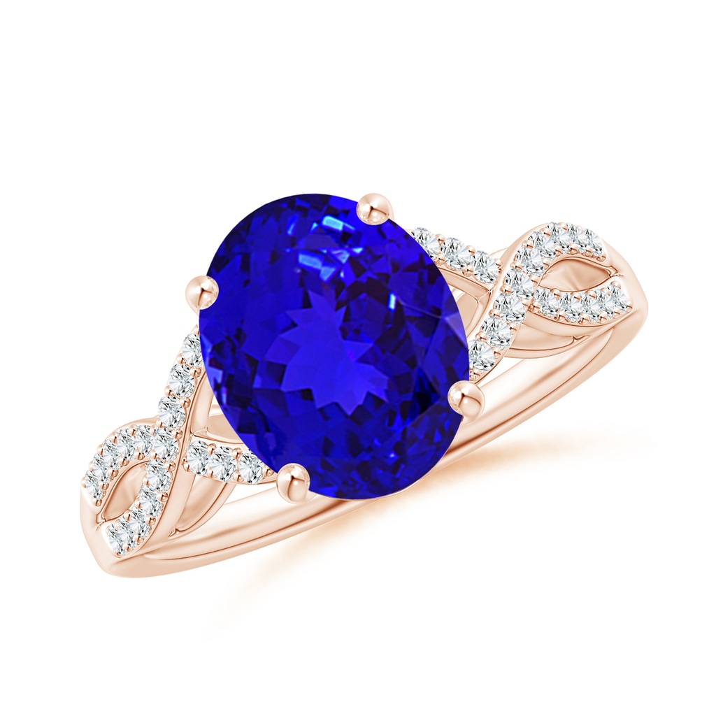 10x8mm AAAA Oval Tanzanite Infinity Shank Engagement Ring with Diamonds in Rose Gold