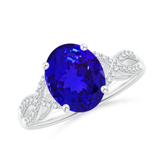 10x8mm AAAA Oval Tanzanite Infinity Shank Engagement Ring with Diamonds in White Gold