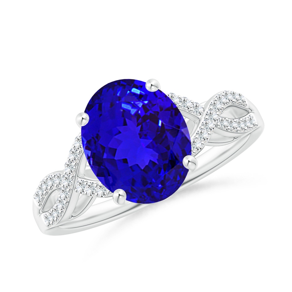 10x8mm AAAA Oval Tanzanite Infinity Shank Engagement Ring with Diamonds in White Gold 