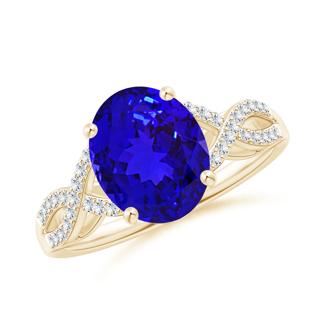 10x8mm AAAA Oval Tanzanite Infinity Shank Engagement Ring with Diamonds in Yellow Gold