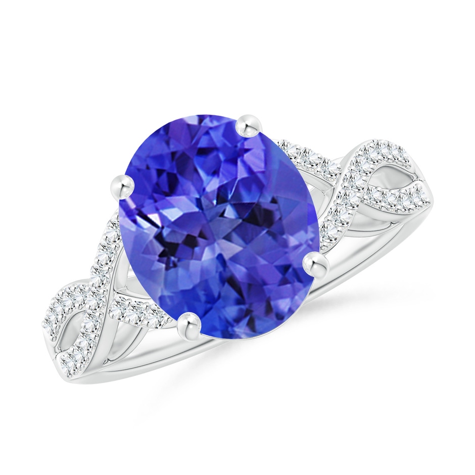 11x9mm AAA Oval Tanzanite Infinity Shank Engagement Ring with Diamonds in White Gold 