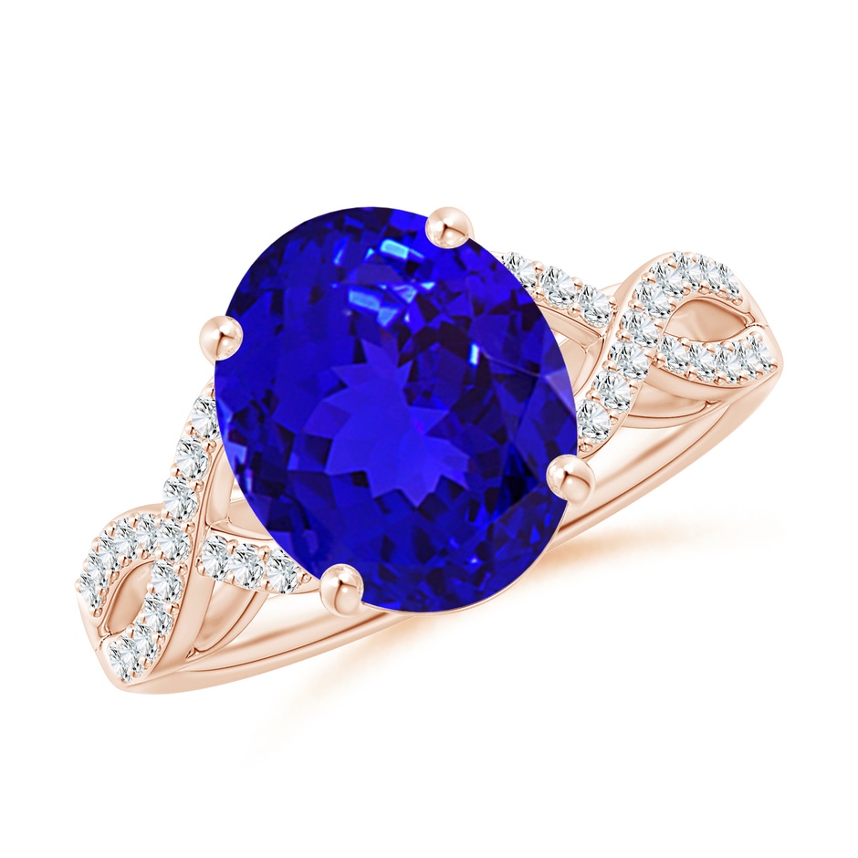11x9mm AAAA Oval Tanzanite Infinity Shank Engagement Ring with Diamonds in Rose Gold 