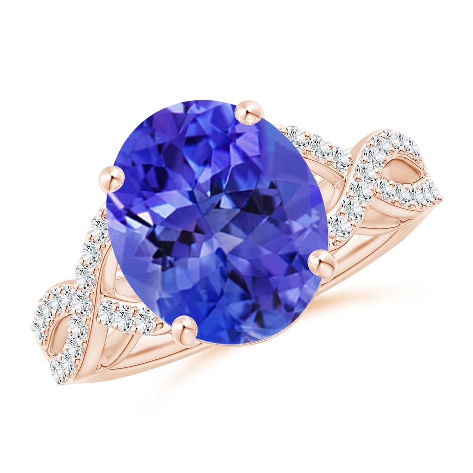12x10mm AAA Oval Tanzanite Infinity Shank Engagement Ring with Diamonds in Rose Gold 