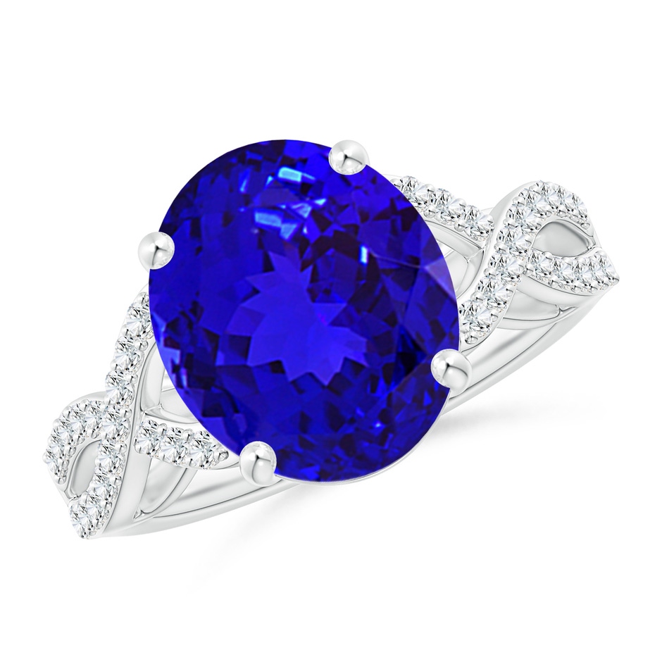 12x10mm AAAA Oval Tanzanite Infinity Shank Engagement Ring with Diamonds in P950 Platinum 
