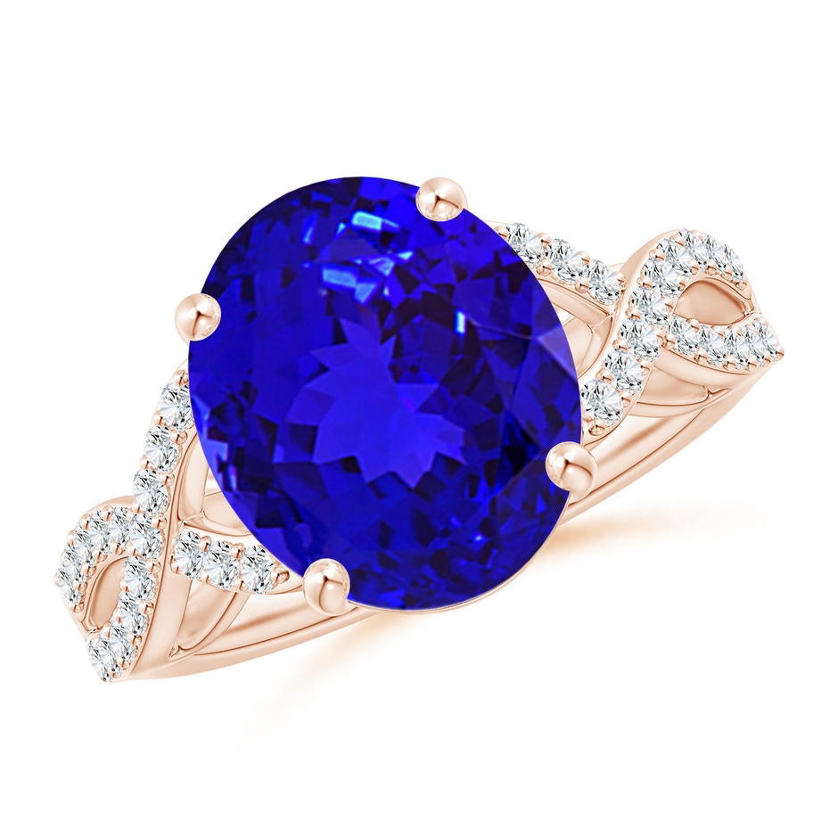 12x10mm AAAA Oval Tanzanite Infinity Shank Engagement Ring with Diamonds in Rose Gold 