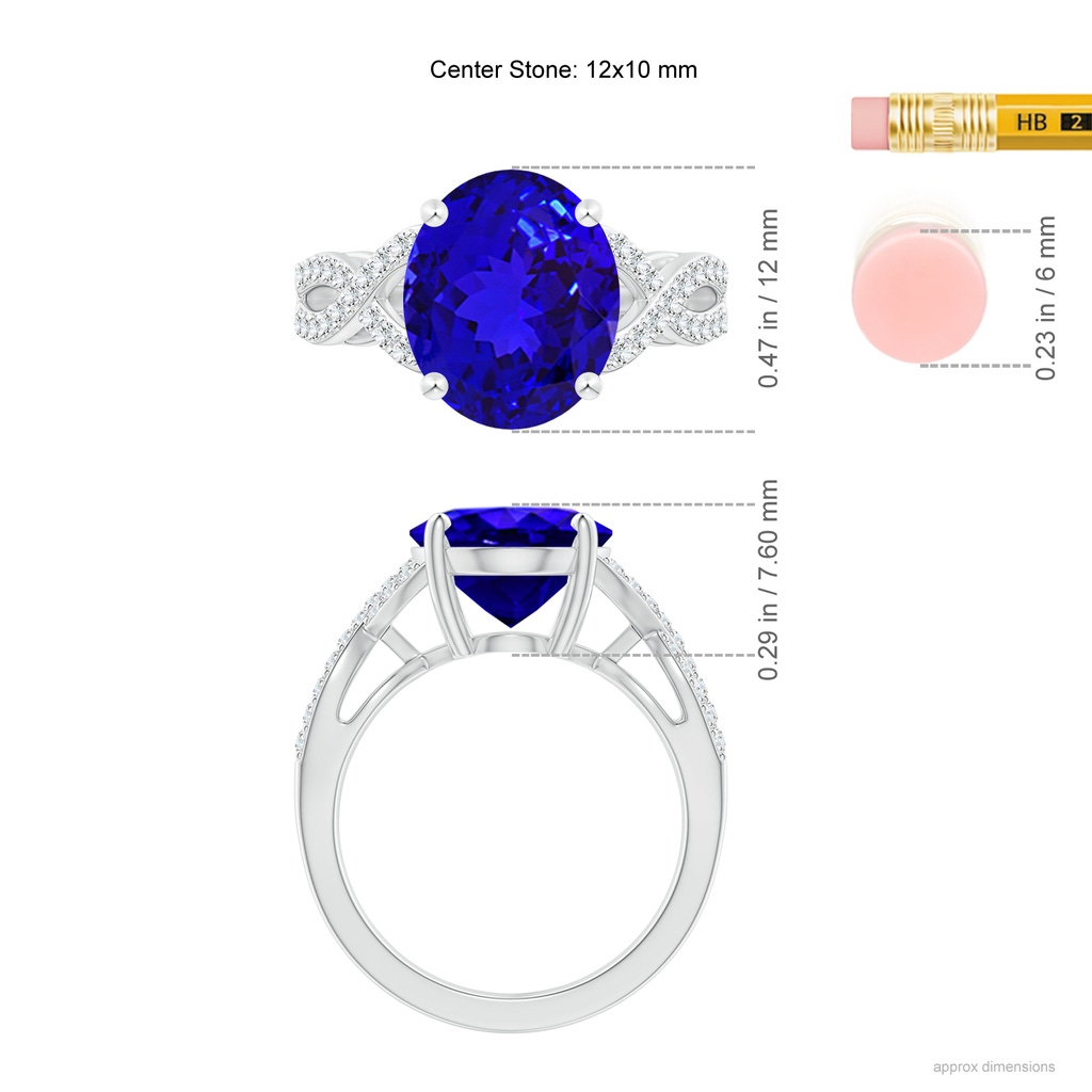 12x10mm AAAA Oval Tanzanite Infinity Shank Engagement Ring with Diamonds in White Gold Ruler