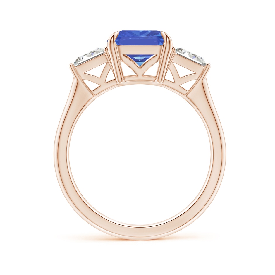 10x8mm AA Emerald-Cut Tanzanite & Baguette Diamond Three Stone Ring in Rose Gold side 199