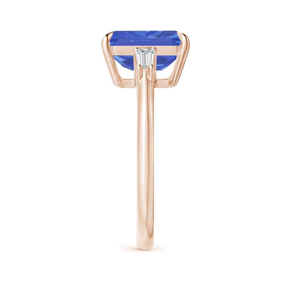 10x8mm AA Emerald-Cut Tanzanite & Baguette Diamond Three Stone Ring in Rose Gold side 299