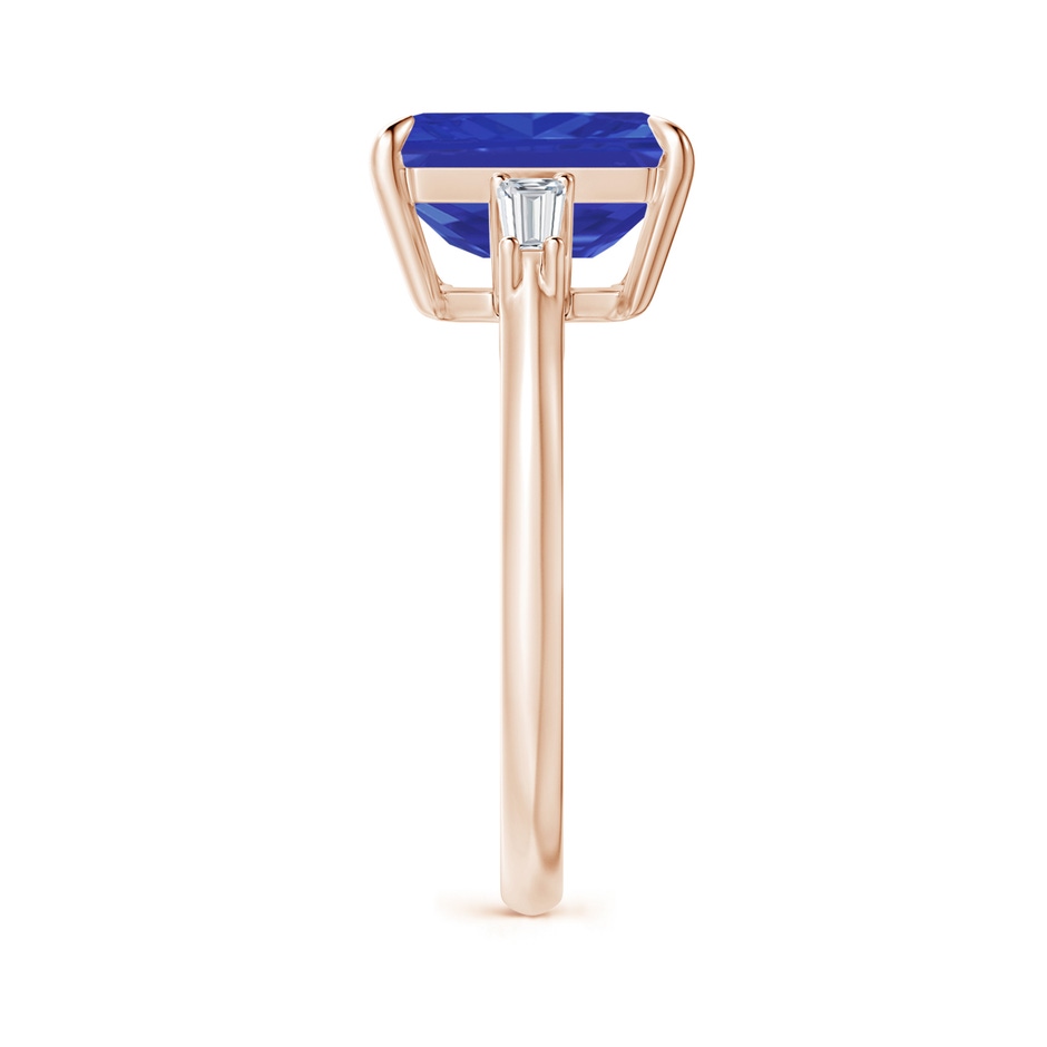 10x8mm AAA Emerald-Cut Tanzanite & Baguette Diamond Three Stone Ring in Rose Gold side 299