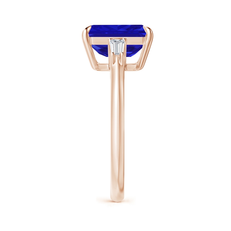 10x8mm AAAA Emerald-Cut Tanzanite & Baguette Diamond Three Stone Ring in Rose Gold side 299