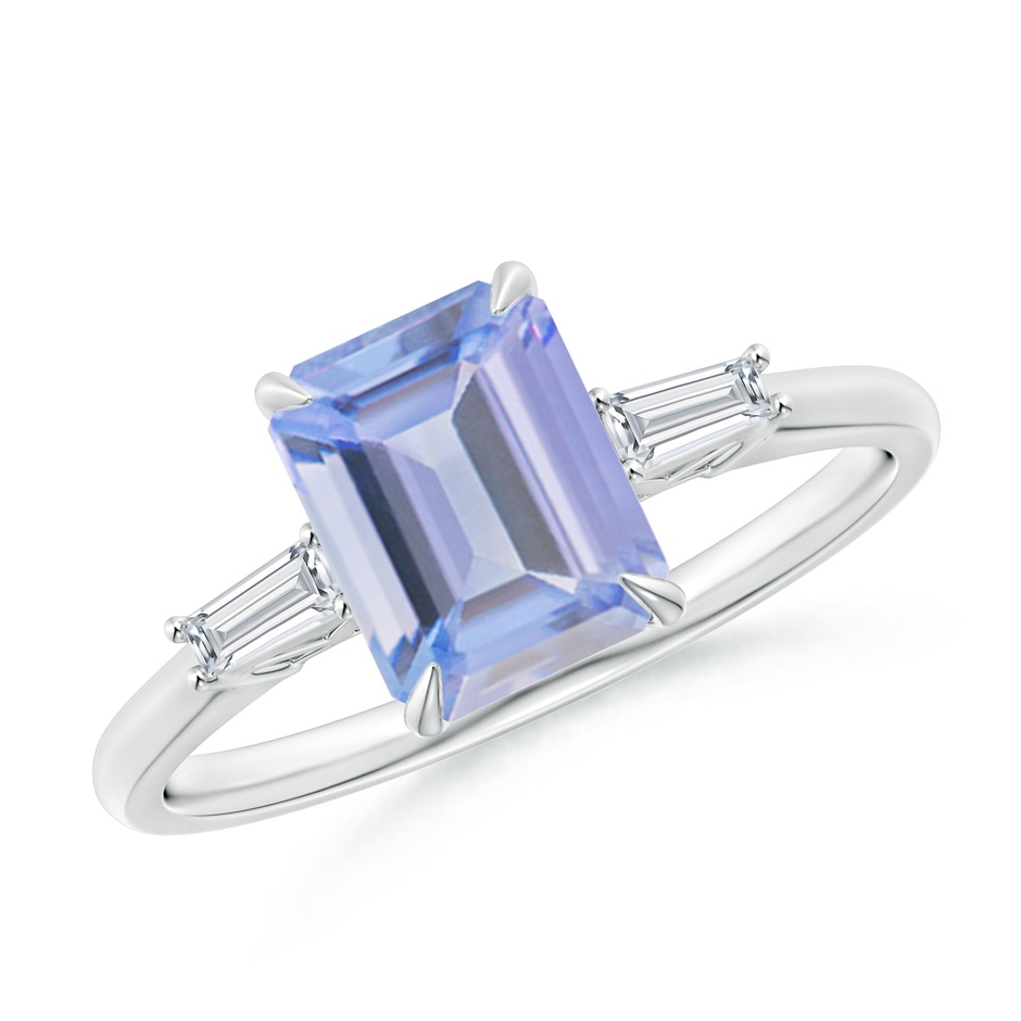 8x6mm A Emerald-Cut Tanzanite & Baguette Diamond Three Stone Ring in P950 Platinum 