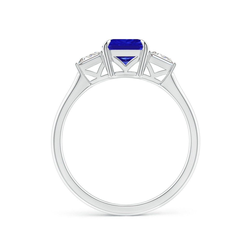 8x6mm AAAA Emerald-Cut Tanzanite & Tapered Baguette Diamond Ring in White Gold Side 1
