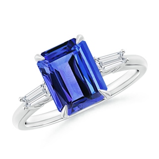 9x7mm AAA Emerald-Cut Tanzanite & Tapered Baguette Diamond Ring in P950 Platinum