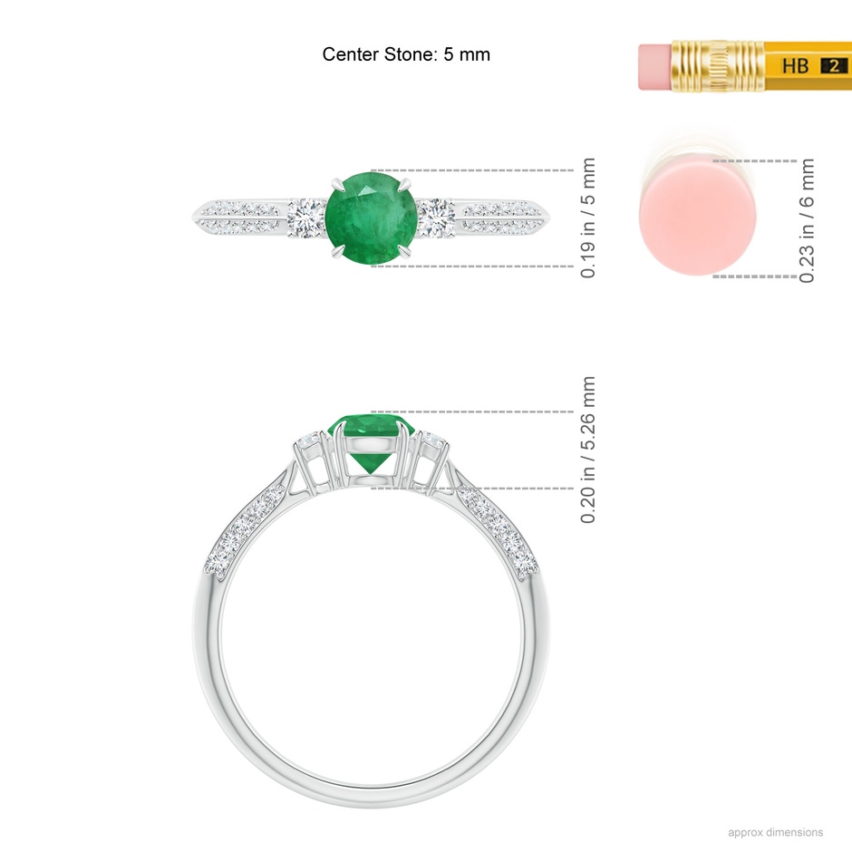 5mm A Three Stone Emerald and Diamond Knife-Edge Shank Ring in P950 Platinum ruler