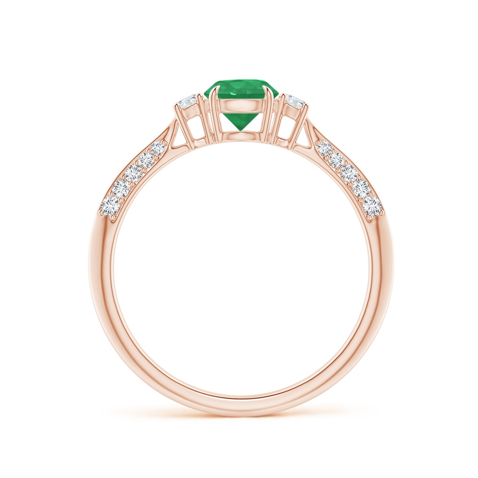 5mm A Three Stone Emerald and Diamond Knife-Edge Shank Ring in Rose Gold side 1