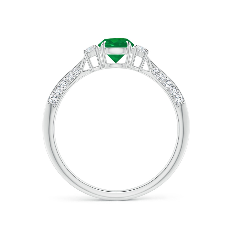 5mm AA Three Stone Emerald and Diamond Knife-Edge Shank Ring in White Gold side 1