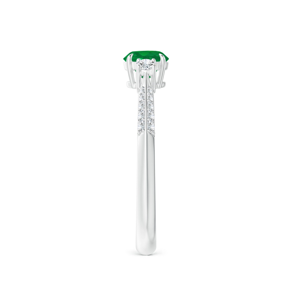 5mm AA Three Stone Emerald and Diamond Knife-Edge Shank Ring in White Gold side 2