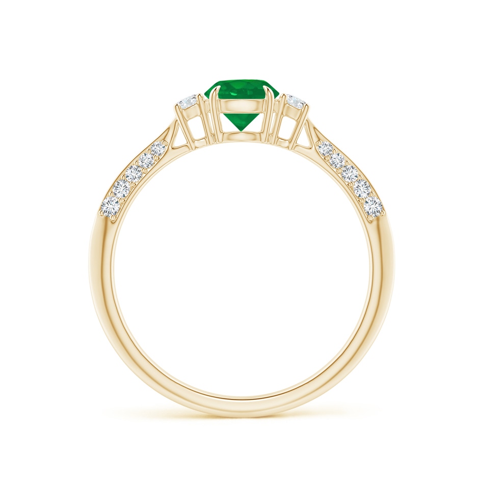 5mm AA Three Stone Emerald and Diamond Knife-Edge Shank Ring in Yellow Gold side 1