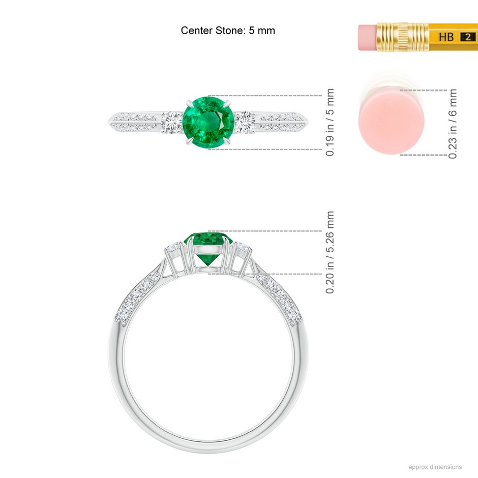 5mm AAA Three Stone Emerald and Diamond Knife-Edge Shank Ring in P950 Platinum ruler