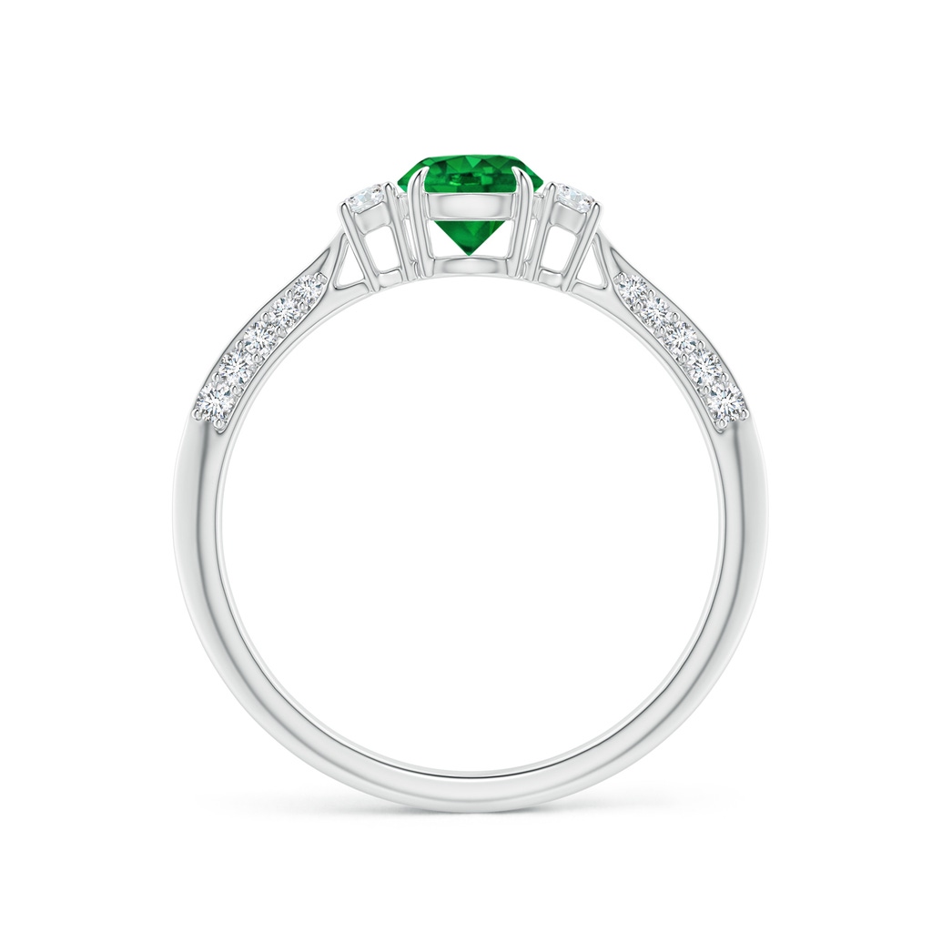 5mm AAA Three Stone Emerald and Diamond Knife-Edge Shank Ring in White Gold - side 1