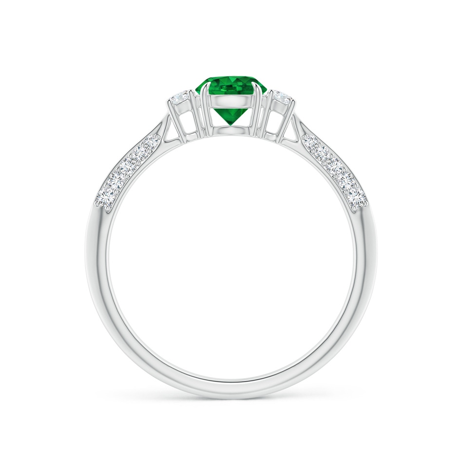 5mm AAA Three Stone Emerald and Diamond Knife-Edge Shank Ring in White Gold side 1