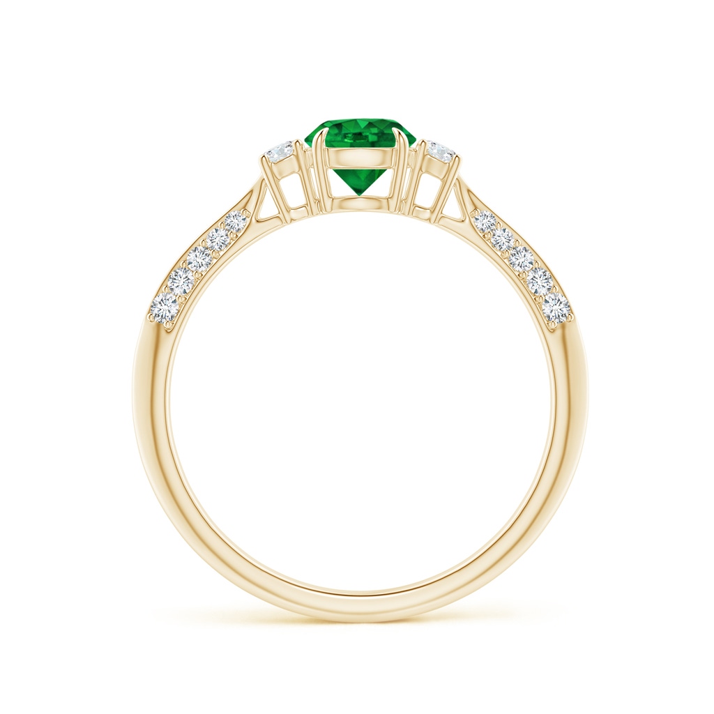 5mm AAA Three Stone Emerald and Diamond Knife-Edge Shank Ring in Yellow Gold Side 1