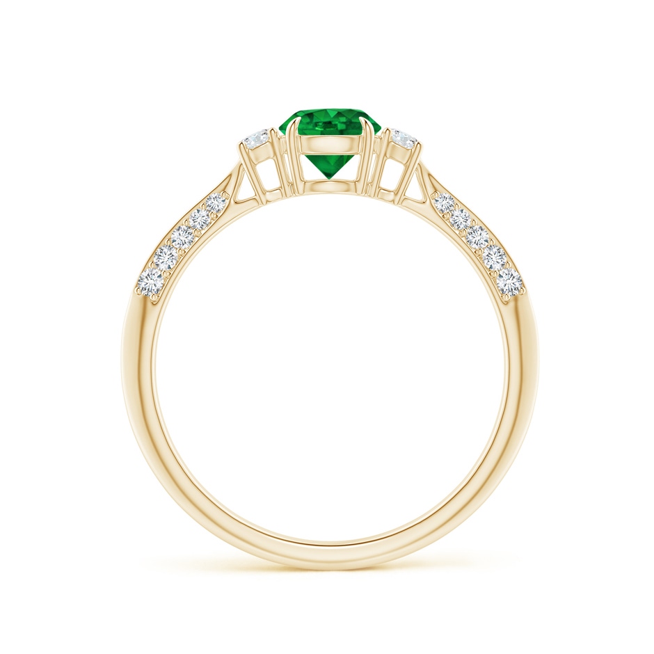 5mm AAA Three Stone Emerald and Diamond Knife-Edge Shank Ring in Yellow Gold side 1