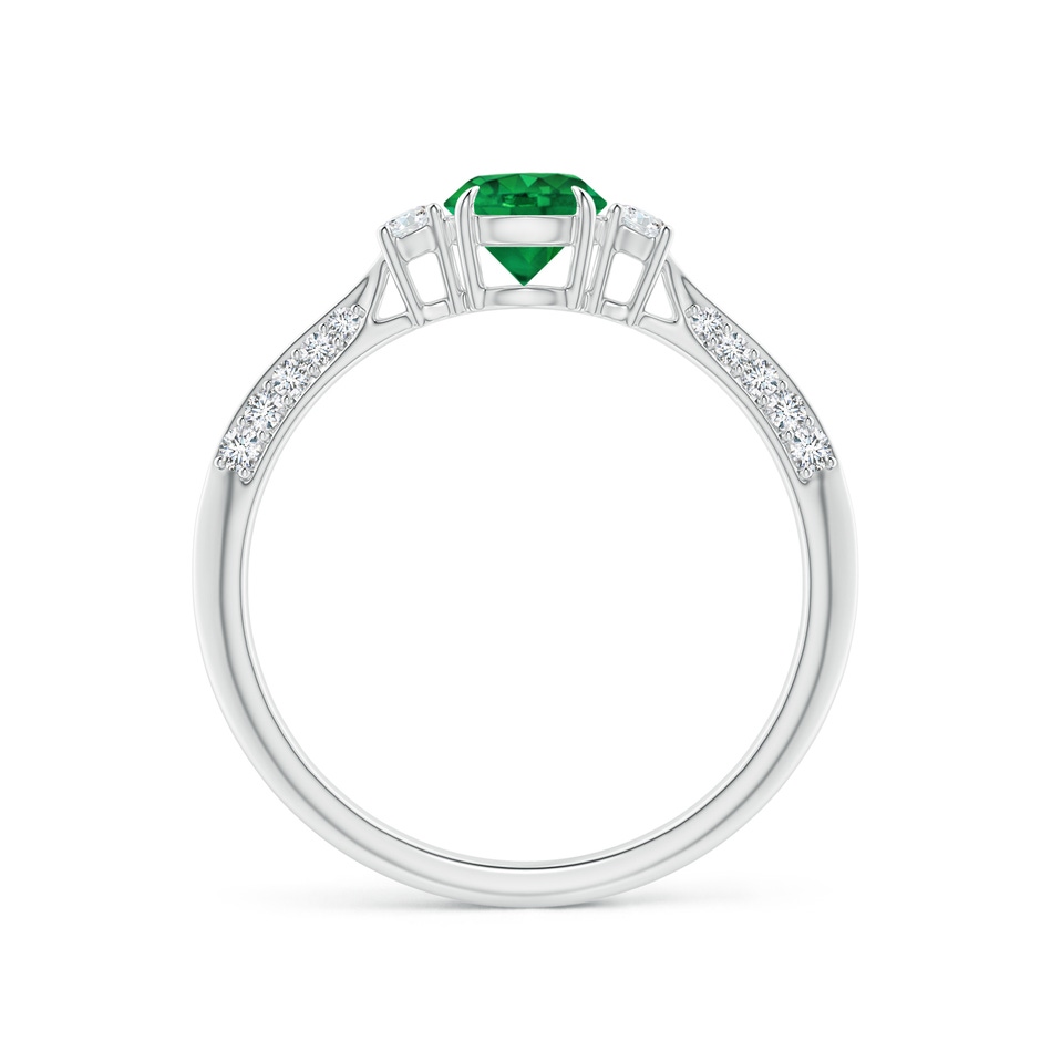 5mm Lab-Grown Three Stone Emerald and Diamond Knife-Edge Shank Ring in White Gold side 1