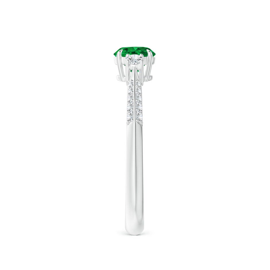 5mm Lab-Grown Three Stone Emerald and Diamond Knife-Edge Shank Ring in White Gold side 2