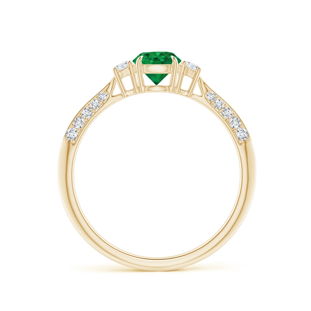 5mm Lab-Grown Three Stone Emerald and Diamond Knife-Edge Shank Ring in Yellow Gold - side 1