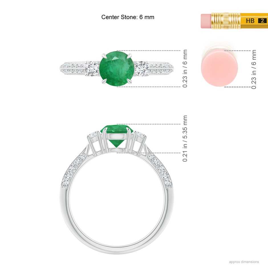 6mm A Three Stone Emerald and Diamond Knife-Edge Shank Ring in P950 Platinum ruler