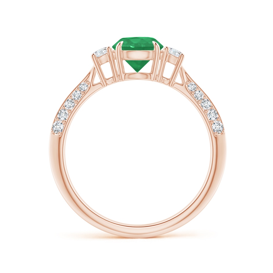 6mm A Three Stone Emerald and Diamond Knife-Edge Shank Ring in Rose Gold side 1