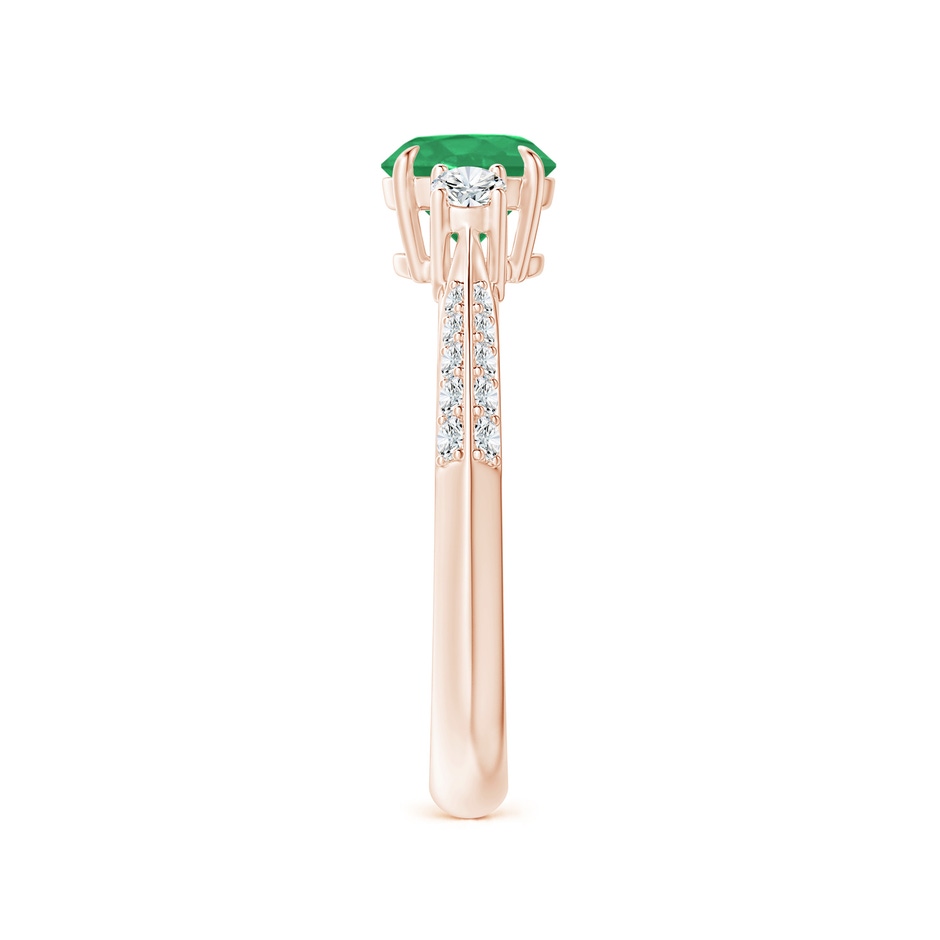 6mm A Three Stone Emerald and Diamond Knife-Edge Shank Ring in Rose Gold side 2