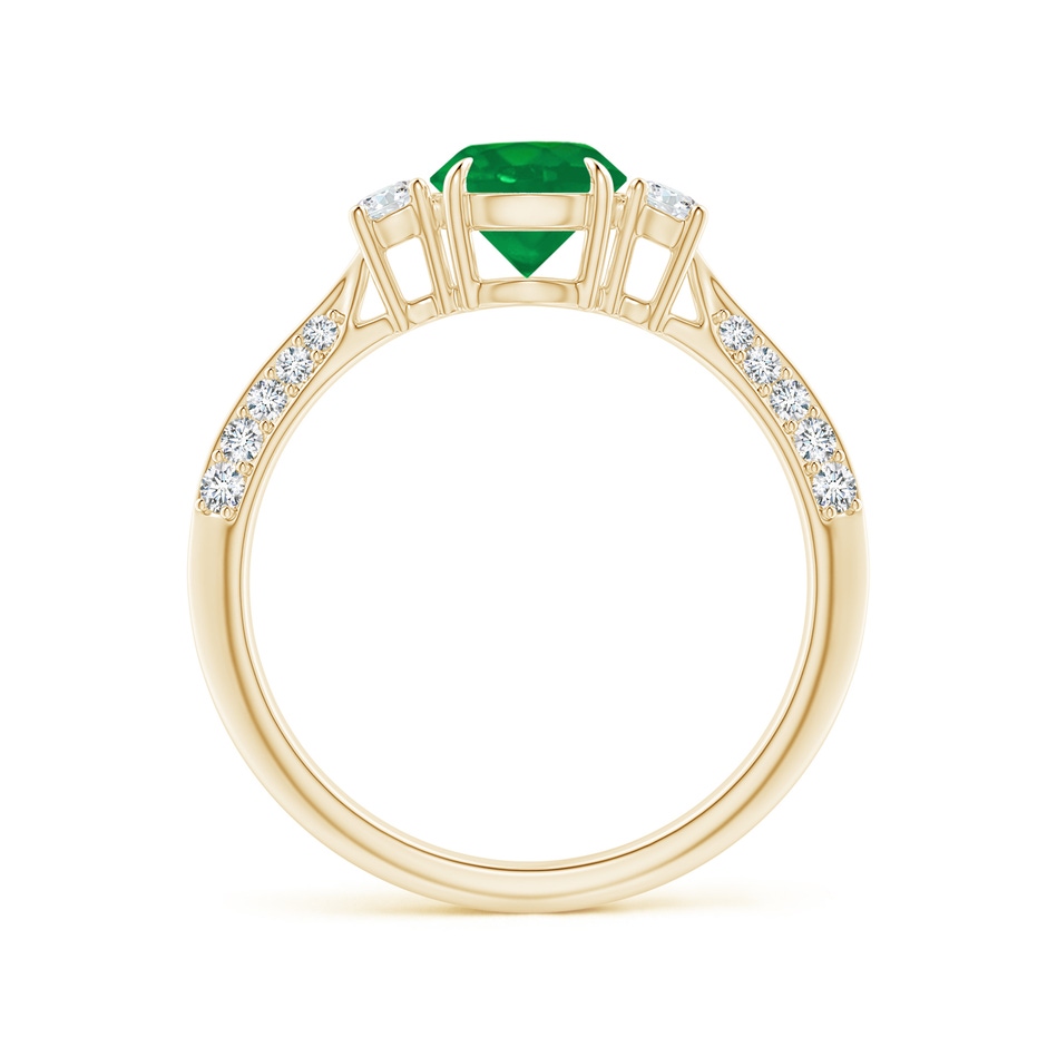 6mm AA Three Stone Emerald and Diamond Knife-Edge Shank Ring in Yellow Gold side 1