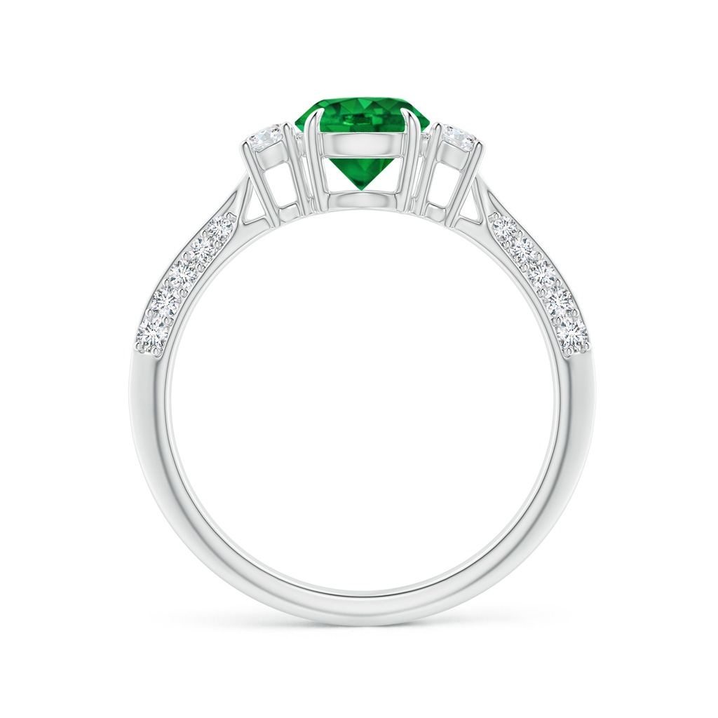6mm AAA Three Stone Emerald and Diamond Knife-Edge Shank Ring in P950 Platinum Side 1